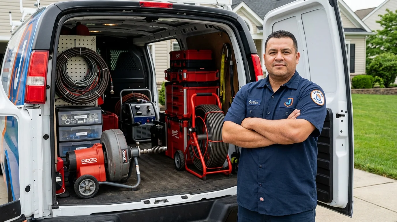 Professional drain cleaning equipment and Johns Plumbing LLC plumber in Wayne